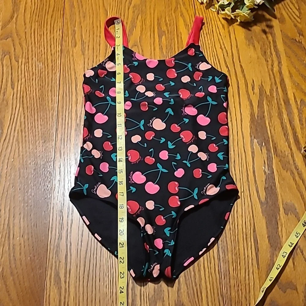 Justice Cherry Print One Piece Swimsuit - Size 12
